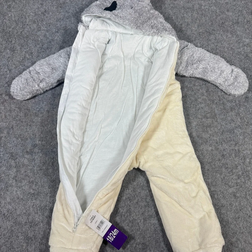 Koala Baby Plush Hooded Coverall Pram Suit 18-24M Cream Grey Animal Character NW